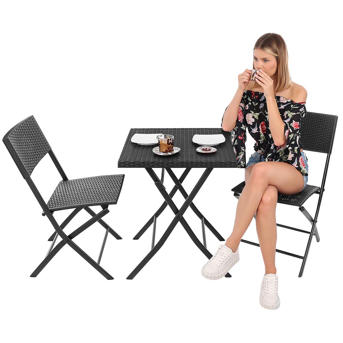 ZESTAW MEBLI BALKONOWYCH STÓŁ 58X58X70CM I 2 KRZESŁA CZARNY - obrazek 8