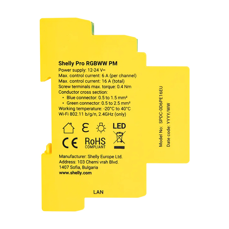 5-kanałowy Sterownik oświetlenia na szynę DIN Shelly RGBWW Pro WiFi - obrazek 3