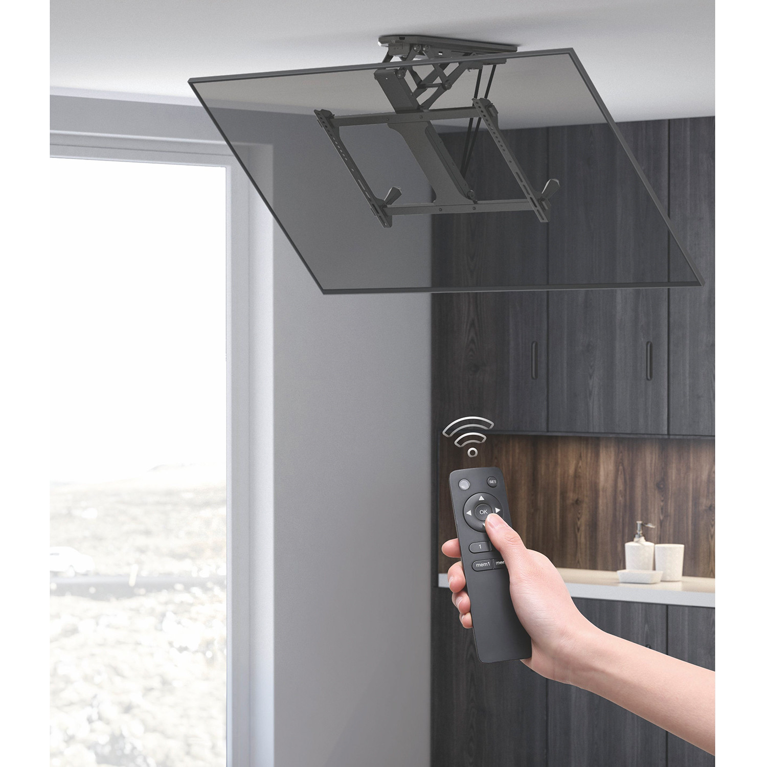 Uchwyt TV Elektryczny Sufitowy 32-70" 35kg 600x400 pochyłe ściany MC-880 - obrazek 6