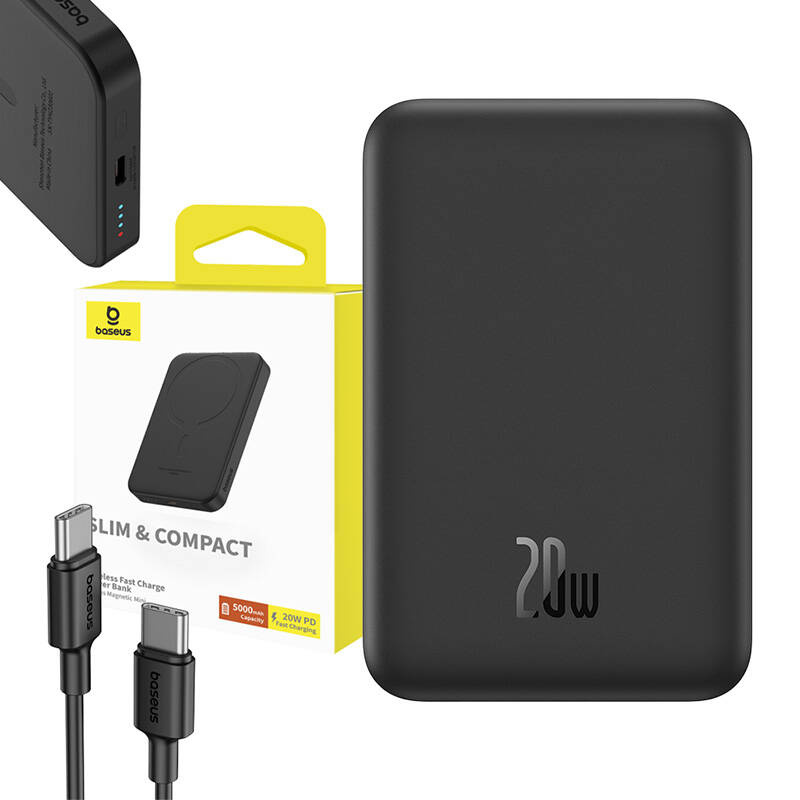 Magnetyczny mini powerbank Baseus 5000mAh, USB-C 20W (czarny) - obrazek 10