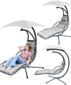 HUŚTAWKA FOTEL BUJANY Z PARASOLEM LIZBONA SZARA
